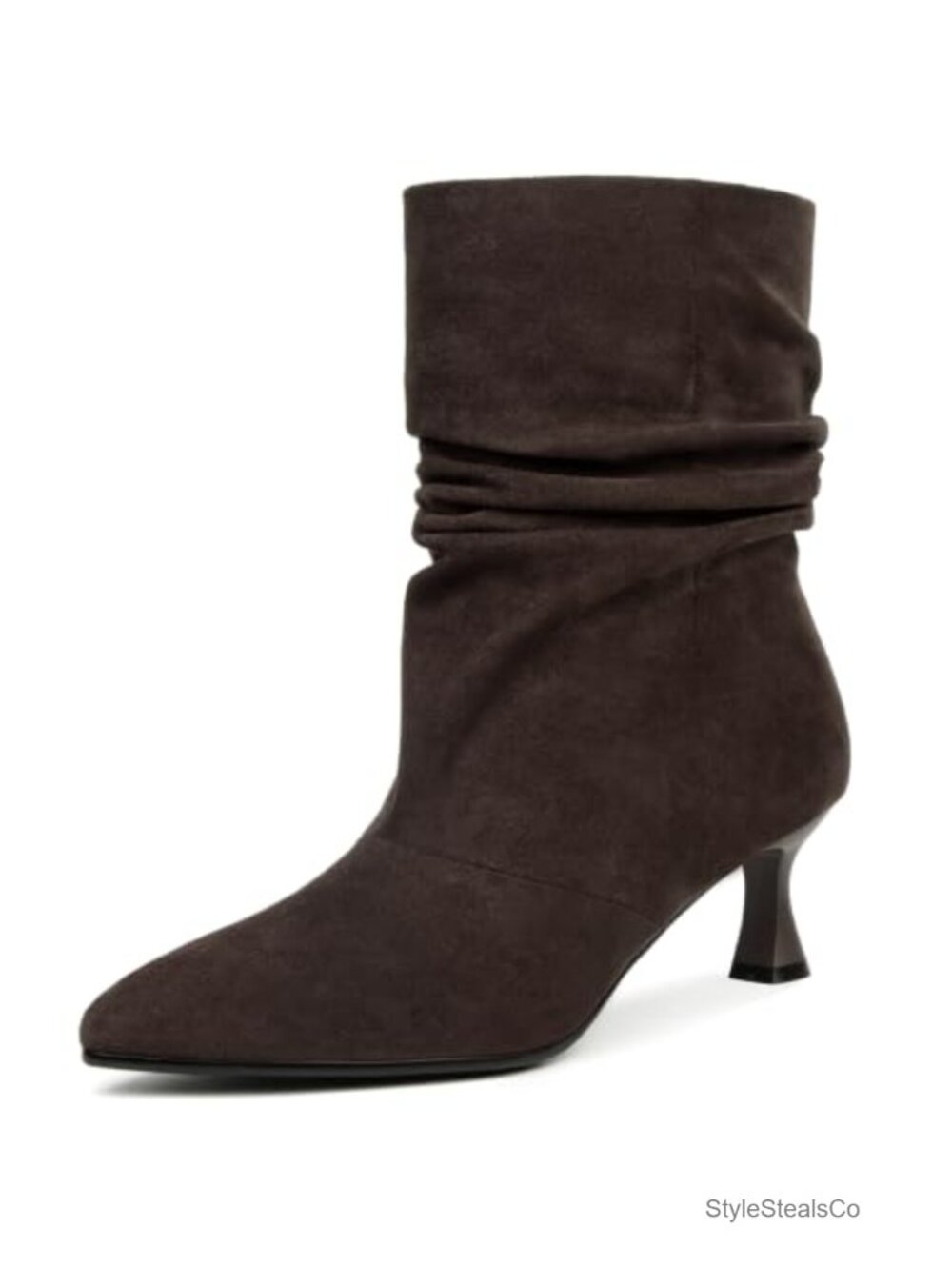 Suede Slouchy Ankle Boots Kitten Heel Pointed Toe Pull On Booties